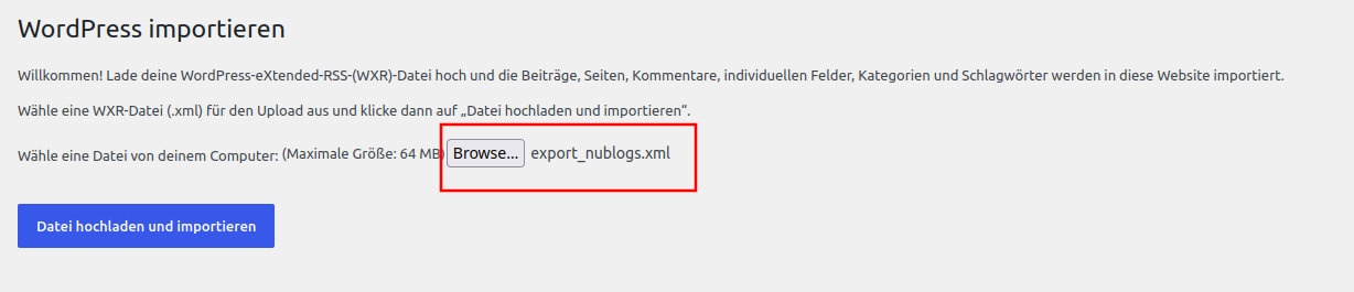 Wordpress Import File
