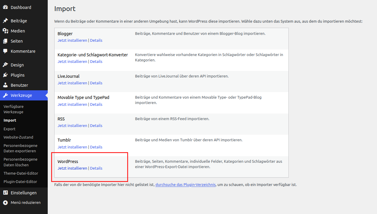 Wordpress Importers